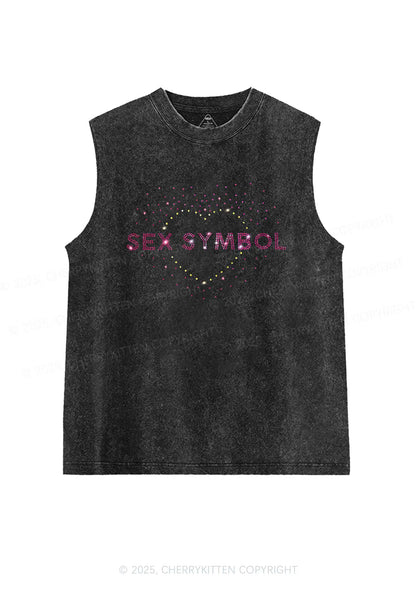 Rhinestone Sx Symbol Y2K Washed Muscle Tank Cherrykitten