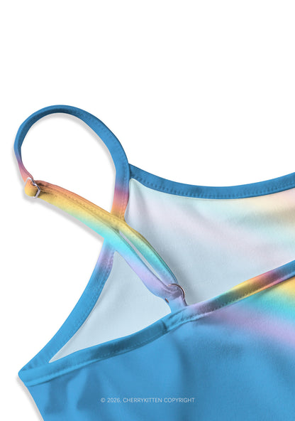 Blue Sky Rainbow Y2K Print Cami Crop Top Cherrykitten