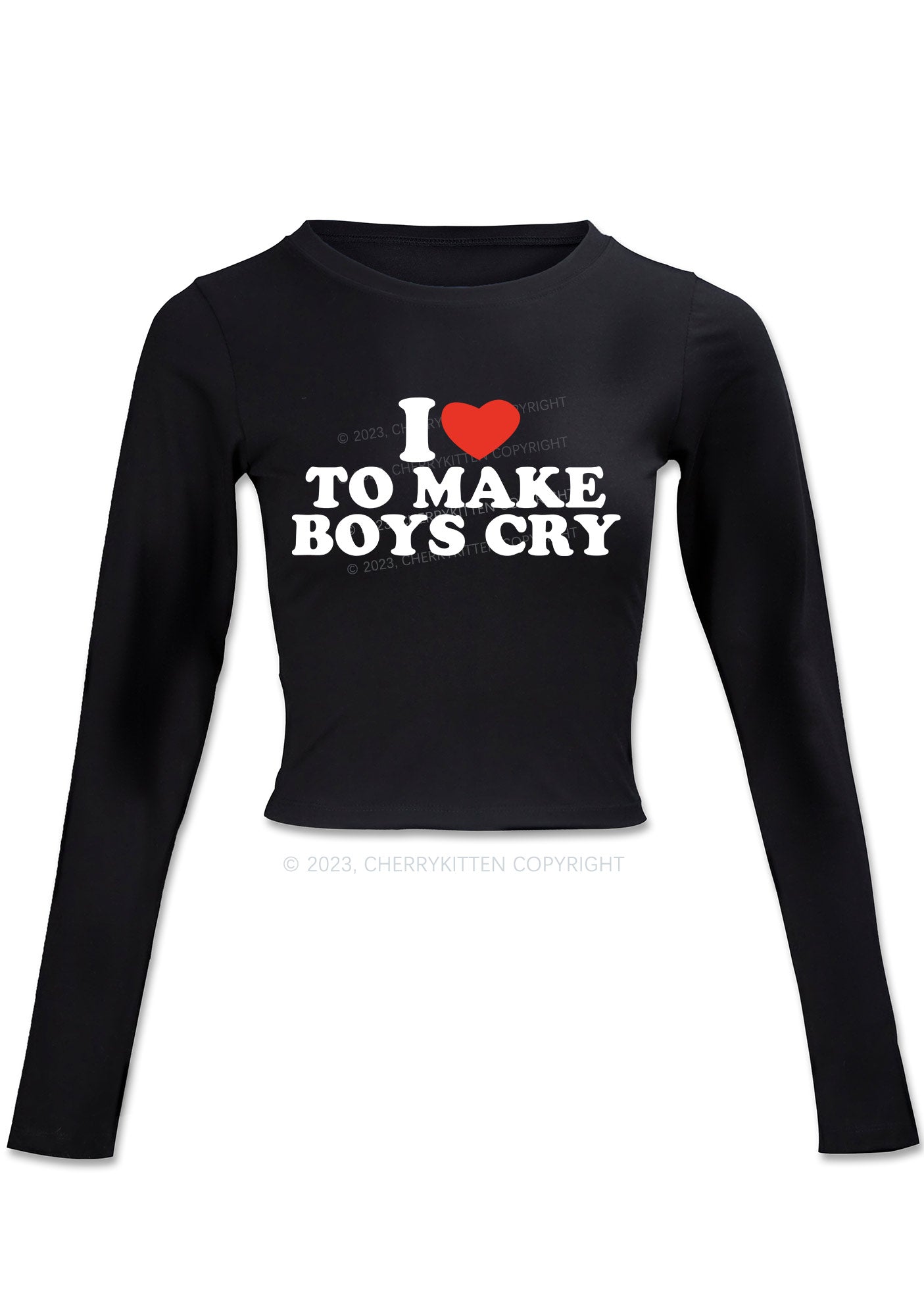 Love To Make Boys Cry Long Sleeve Crop Top Cherrykitten