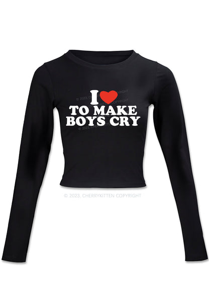 Love To Make Boys Cry Long Sleeve Crop Top Cherrykitten