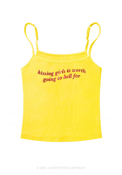 Rhinestone Kissing Girls is Worth Pride Y2K Spaghetti Strap Cami Cherrykitten