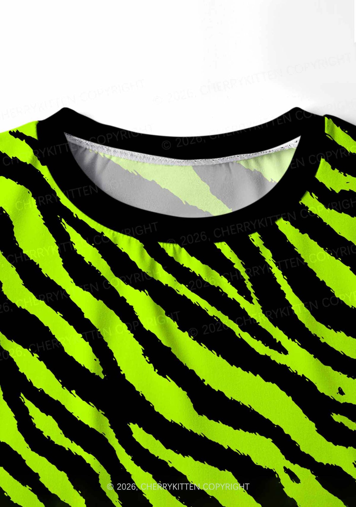 Green Zebra Y2K Print Long Sleeve Pajama Set Cherrykitten