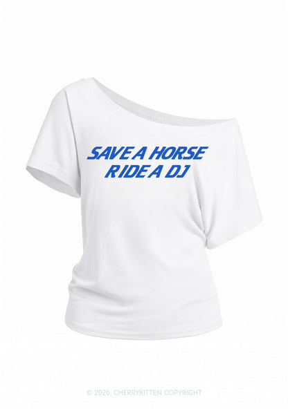 Ride A DJ Y2K Off Shoulder Tee Cherrykitten