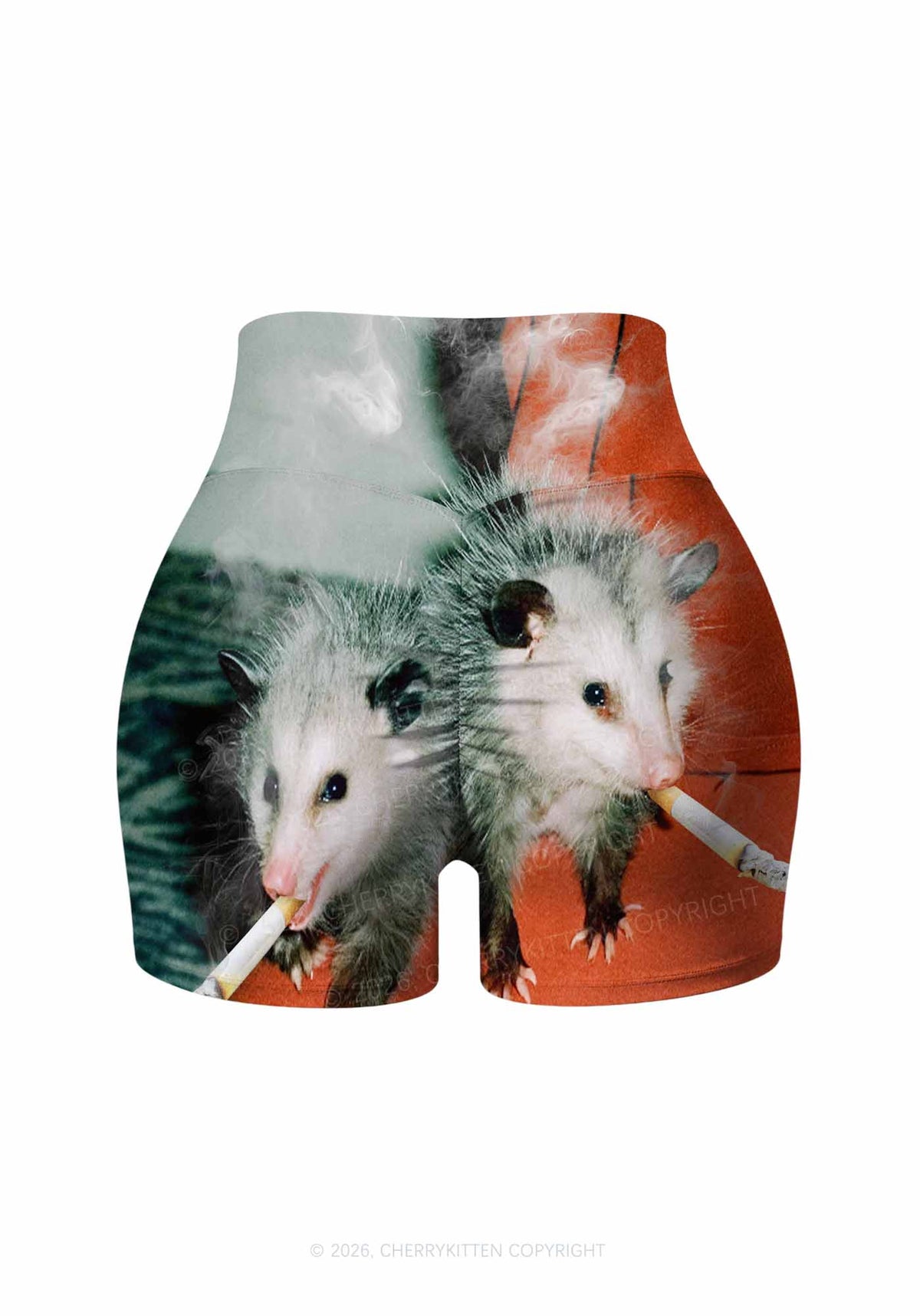 Smoking Badass Possum Y2K Print Gym Shorts Cherrykitten