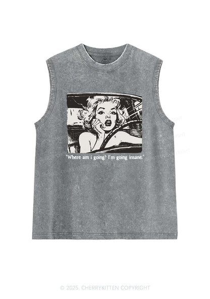 Woman Going Insane Y2K Washed Muscle Tank Cherrykitten
