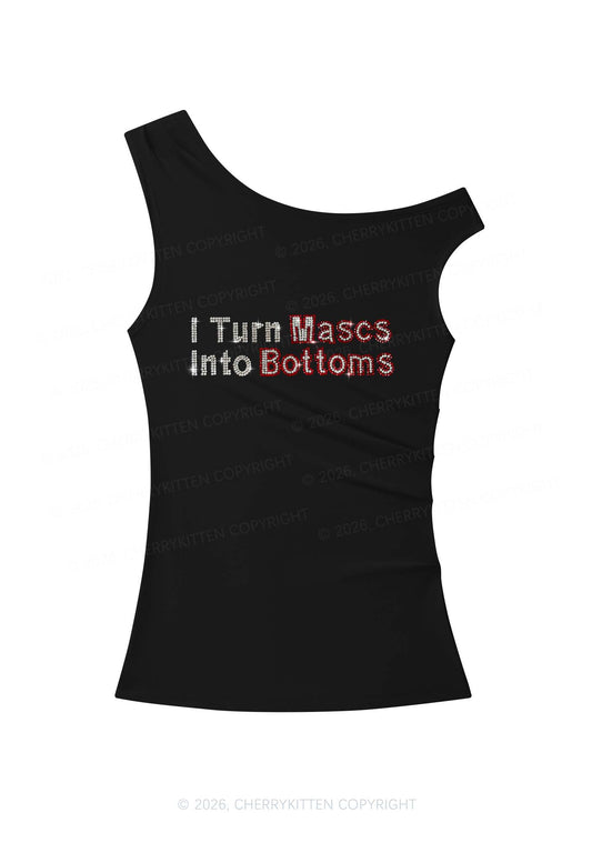 Rhinestone I Turn Mascs Into Bottoms Y2K Off Shoulder Tank Top Cherrykitten