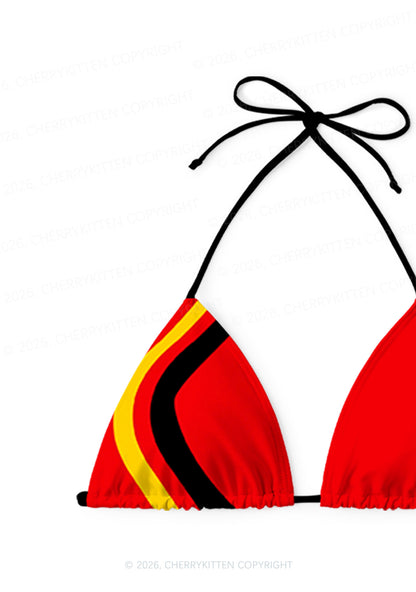 Yellow Black Wavy Stripe Y2K Print Bikini Set Cherrykitten