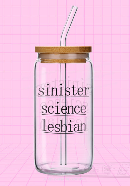 Sinister Science Lesbian Pride Y2K Printed Glass Cup Cherrykitten