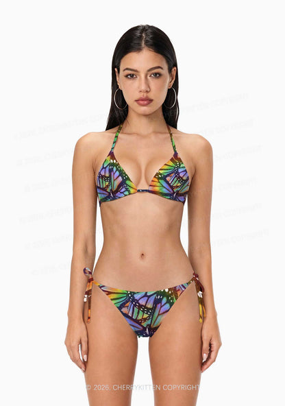 Rainbow Butterfly Y2K Print Bikini Set Cherrykitten