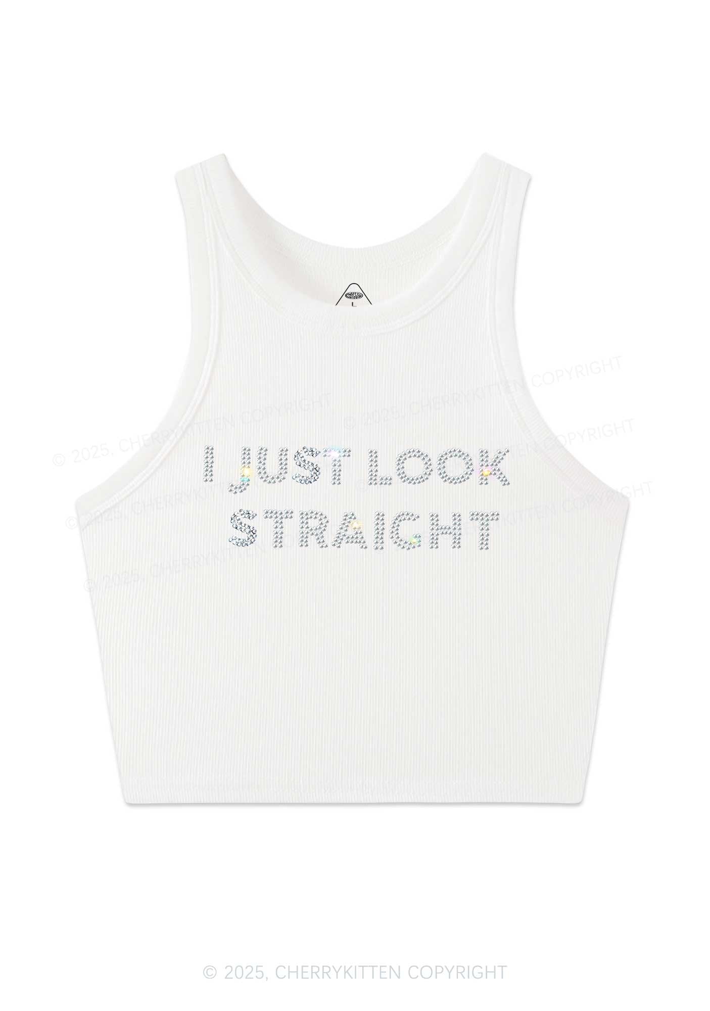 Rhinestone I Just Look Straight Pride Y2K Crop Tank Top Cherrykitten