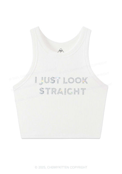 Rhinestone I Just Look Straight Pride Y2K Crop Tank Top Cherrykitten