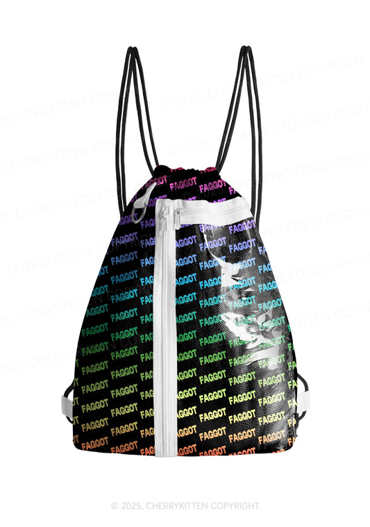 Neon Rainbow Faggot Pride Y2K Drawstring Itabag Backpack Cherrykitten