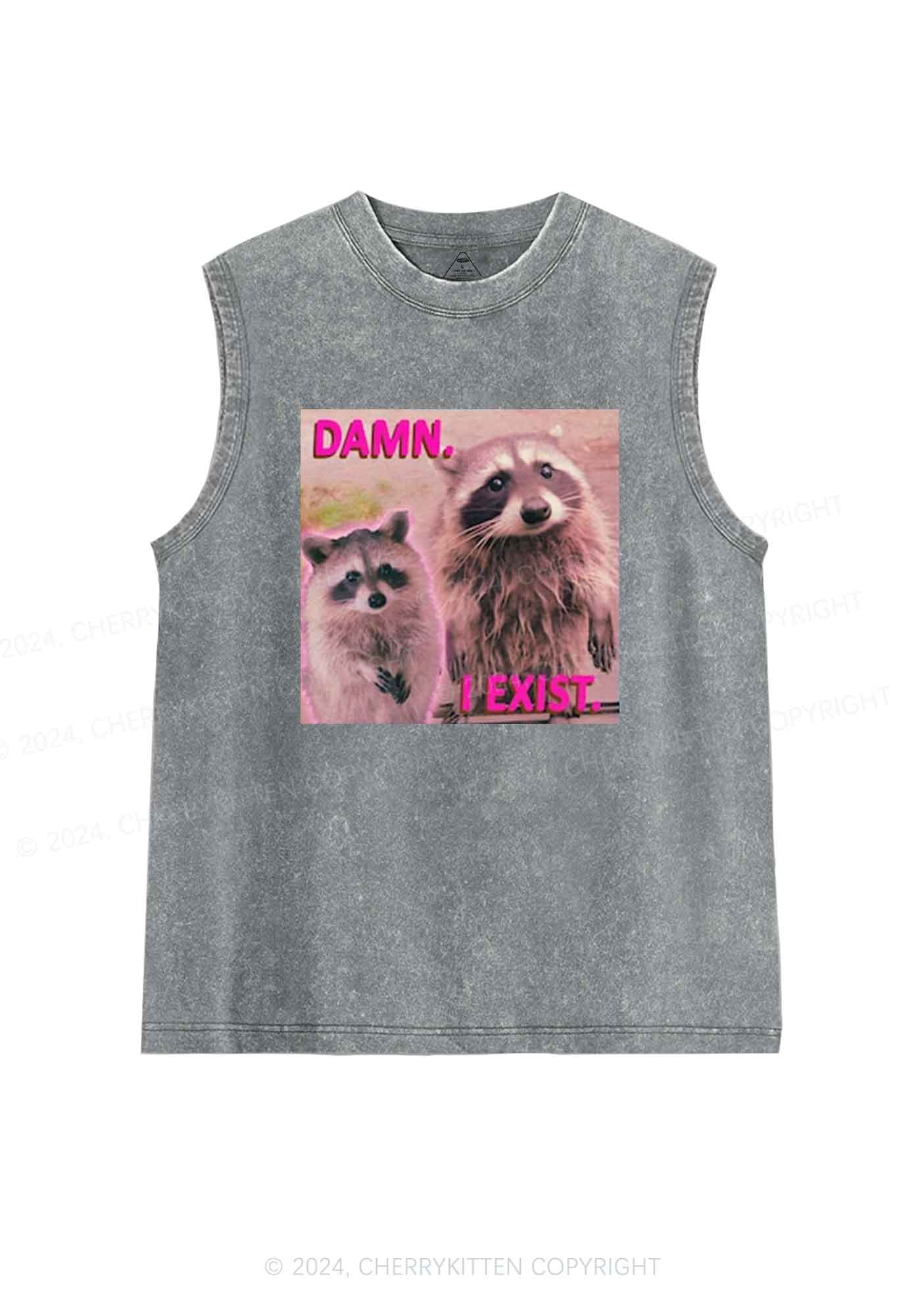 Raccoon I Exist Y2K Washed Tank Cherrykitten