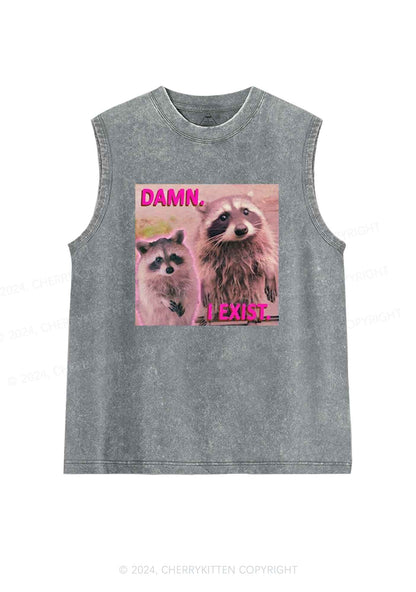 Raccoon I Exist Y2K Washed Tank Cherrykitten