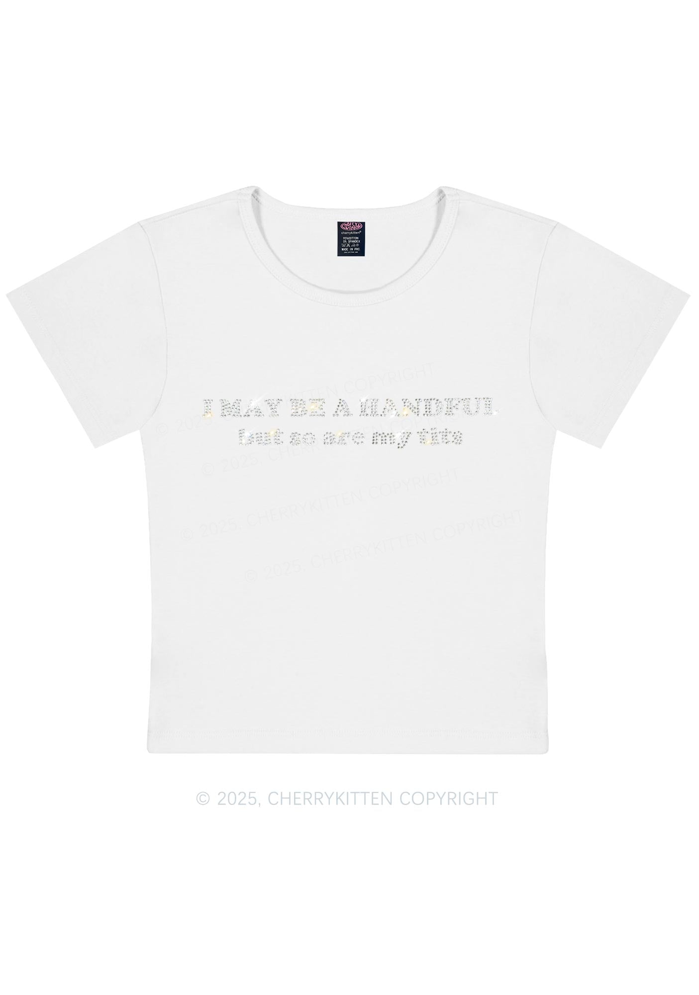 Curvy Rhinestone I May Be A Handful Y2K Baby Tee Cherrykitten