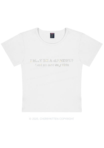 Curvy Rhinestone I May Be A Handful Y2K Baby Tee Cherrykitten