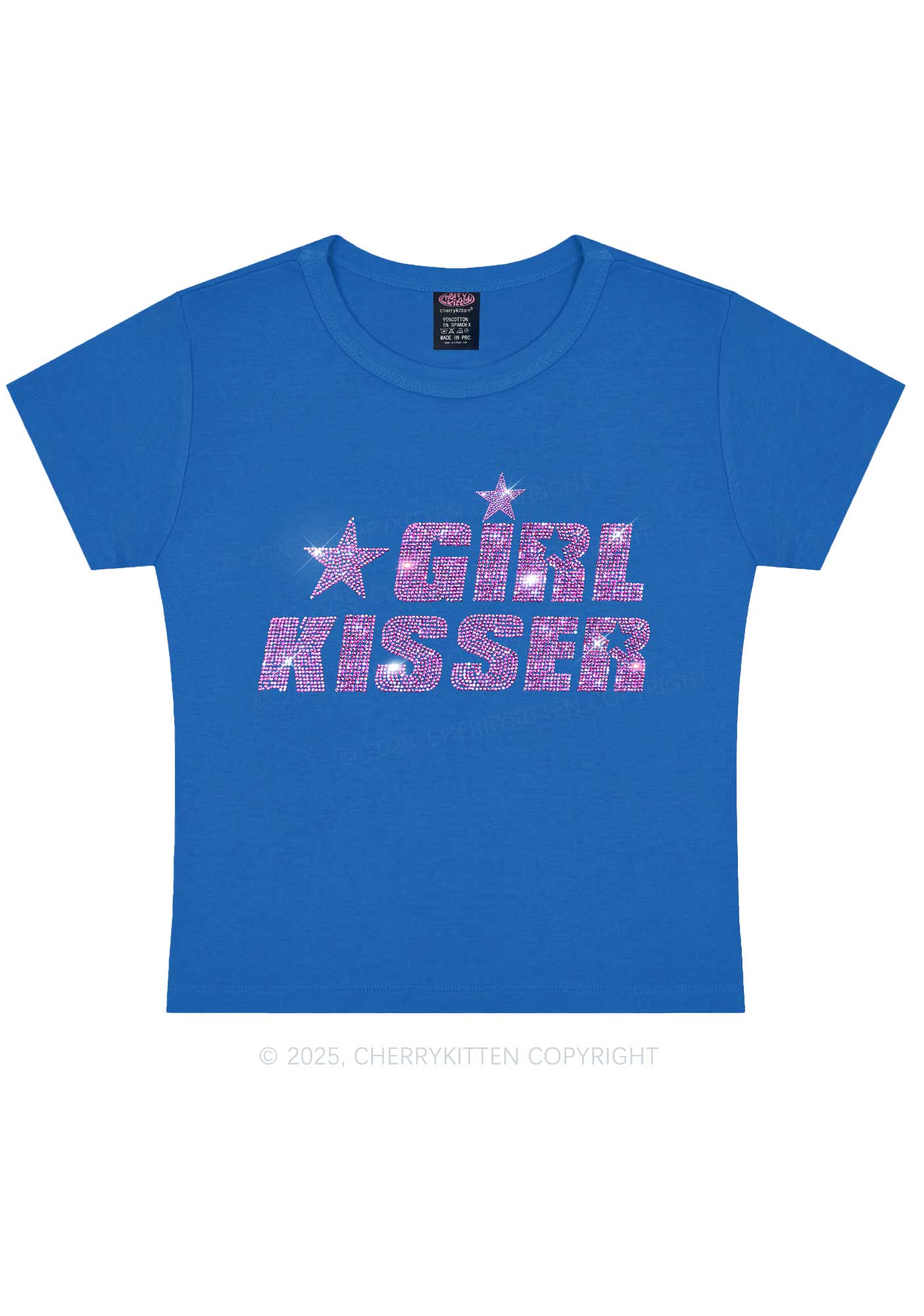 Rhinestone Girl kisser Pride Y2K Baby Tee Cherrykitten