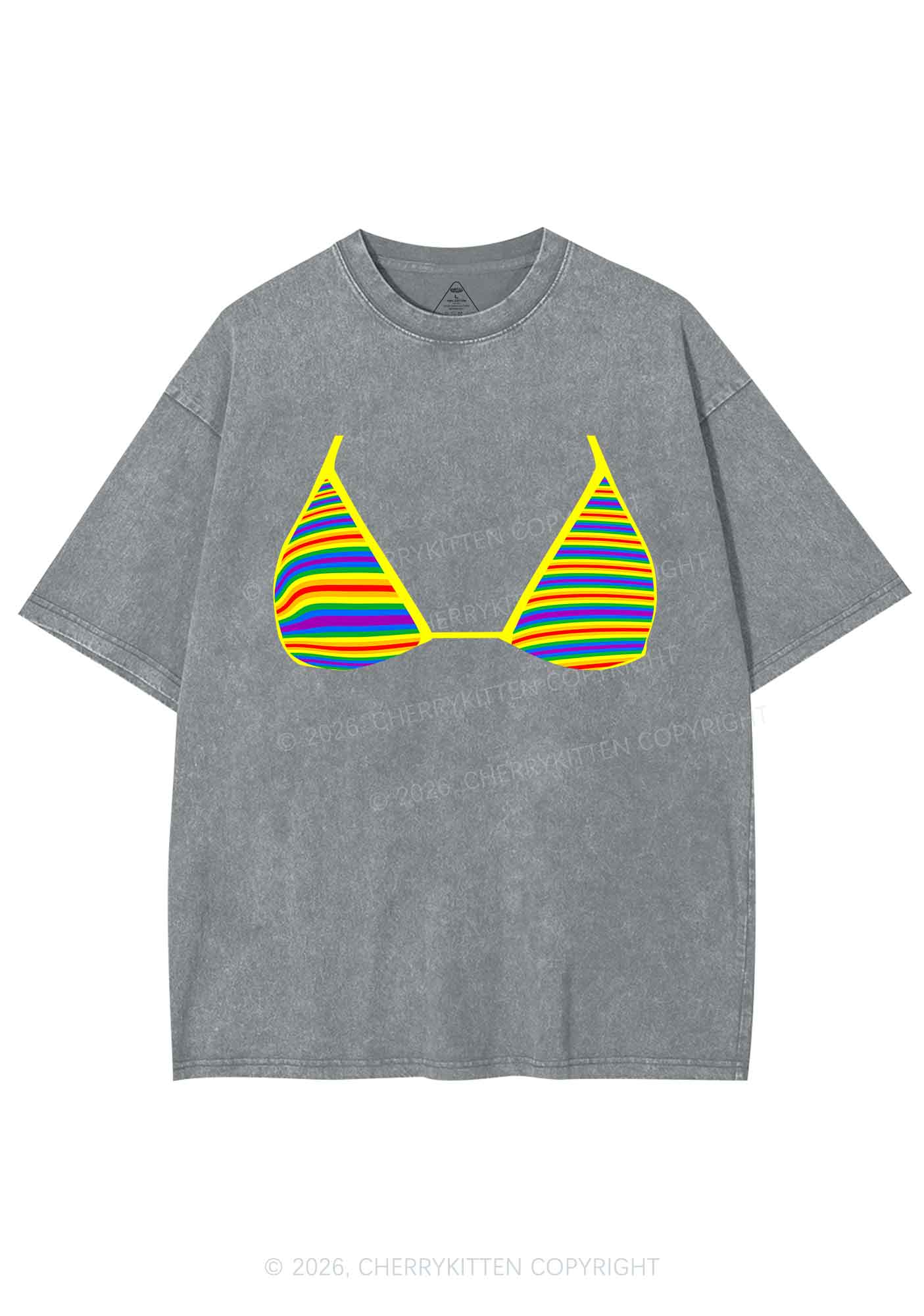 Rainbow Stripe Bra Pride Y2K Shirts Washed Tee Cherrykitten