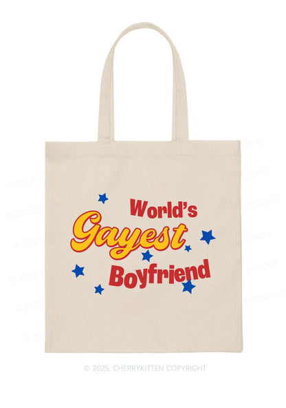 Worlds Gayest Boyfriend Pride Y2K Canvas Tote Bag Cherrykitten