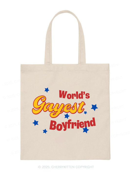 Worlds Gayest Boyfriend Pride Y2K Canvas Tote Bag Cherrykitten