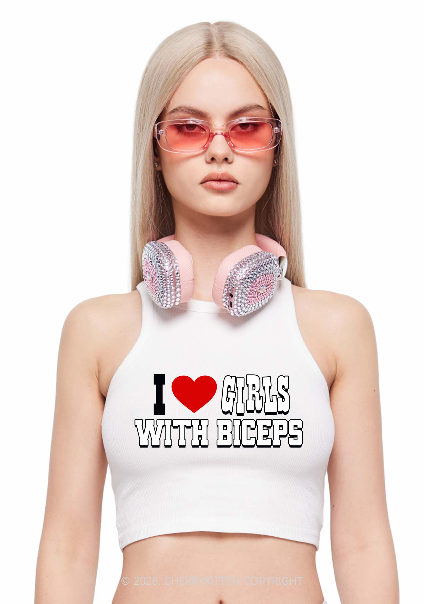 I Love Girls With Biceps Y2K Crop Tank Top Cherrykitten