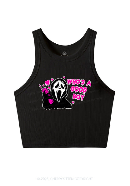 Halloween Whos Good Boy Y2K Crop Tank Top Cherrykitten