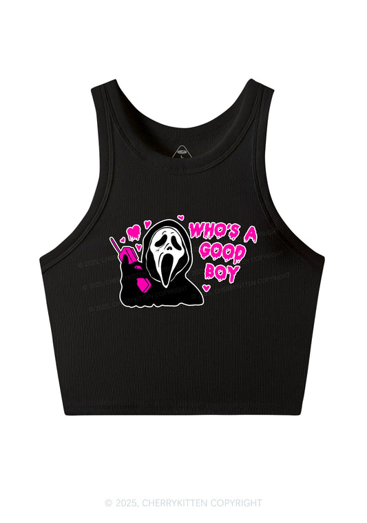Halloween Whos Good Boy Y2K Crop Tank Top Cherrykitten