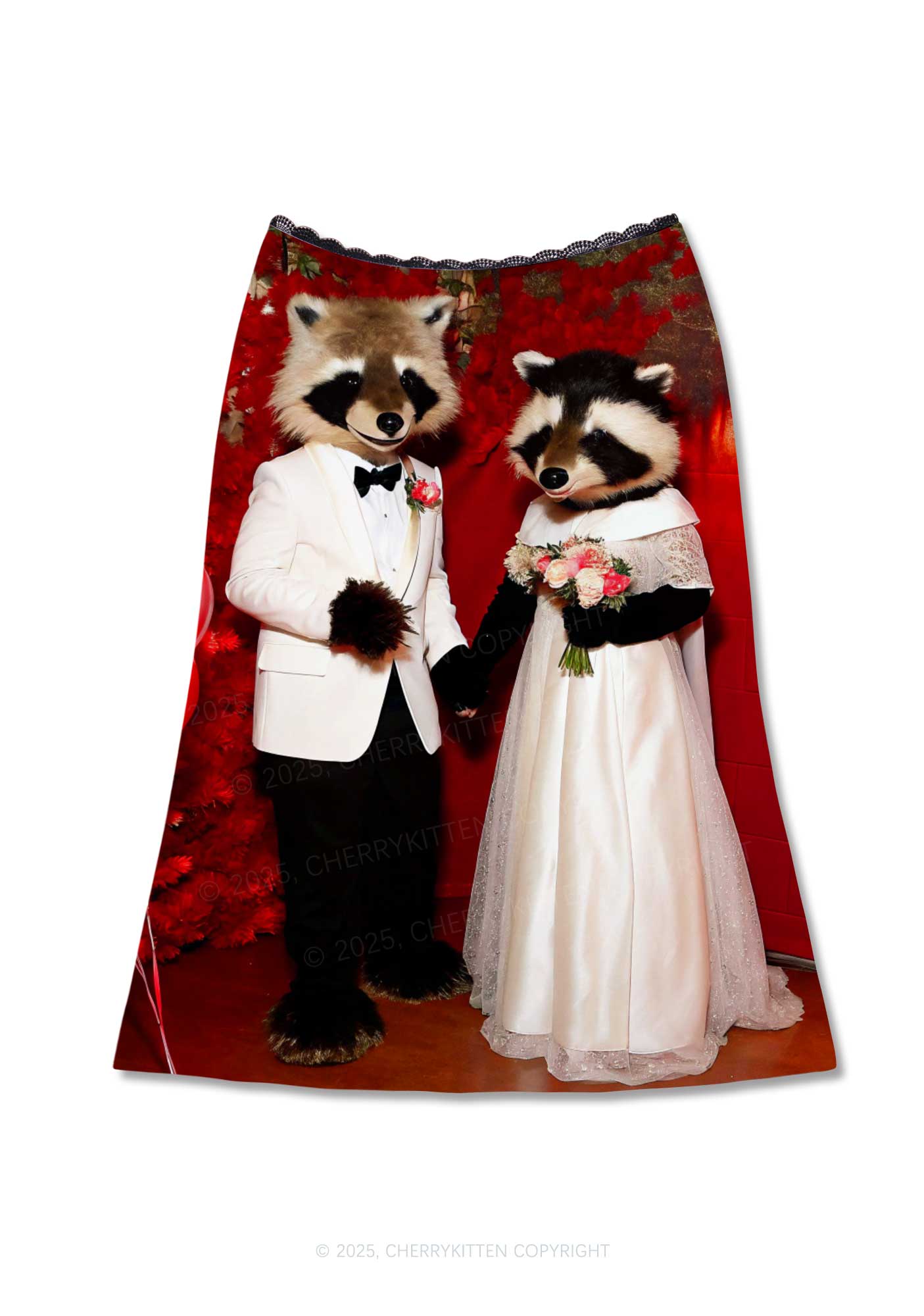 Raccoon Couples Valentine's Day Y2K Print Midi Skirt Cherrykitten