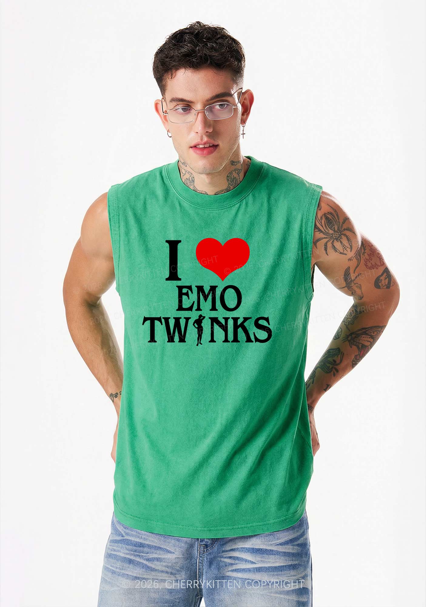 I Love Emo Twinks Pride Y2K Washed Muscle Tank Cherrykitten