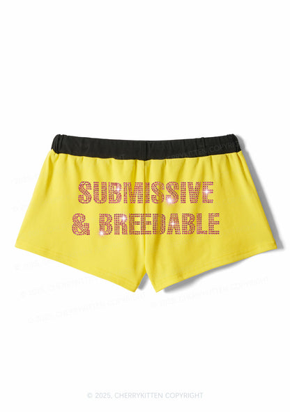 Rhinestone Submissive And Breedable Y2K Drawstring Mini Shorts Cherrykitten