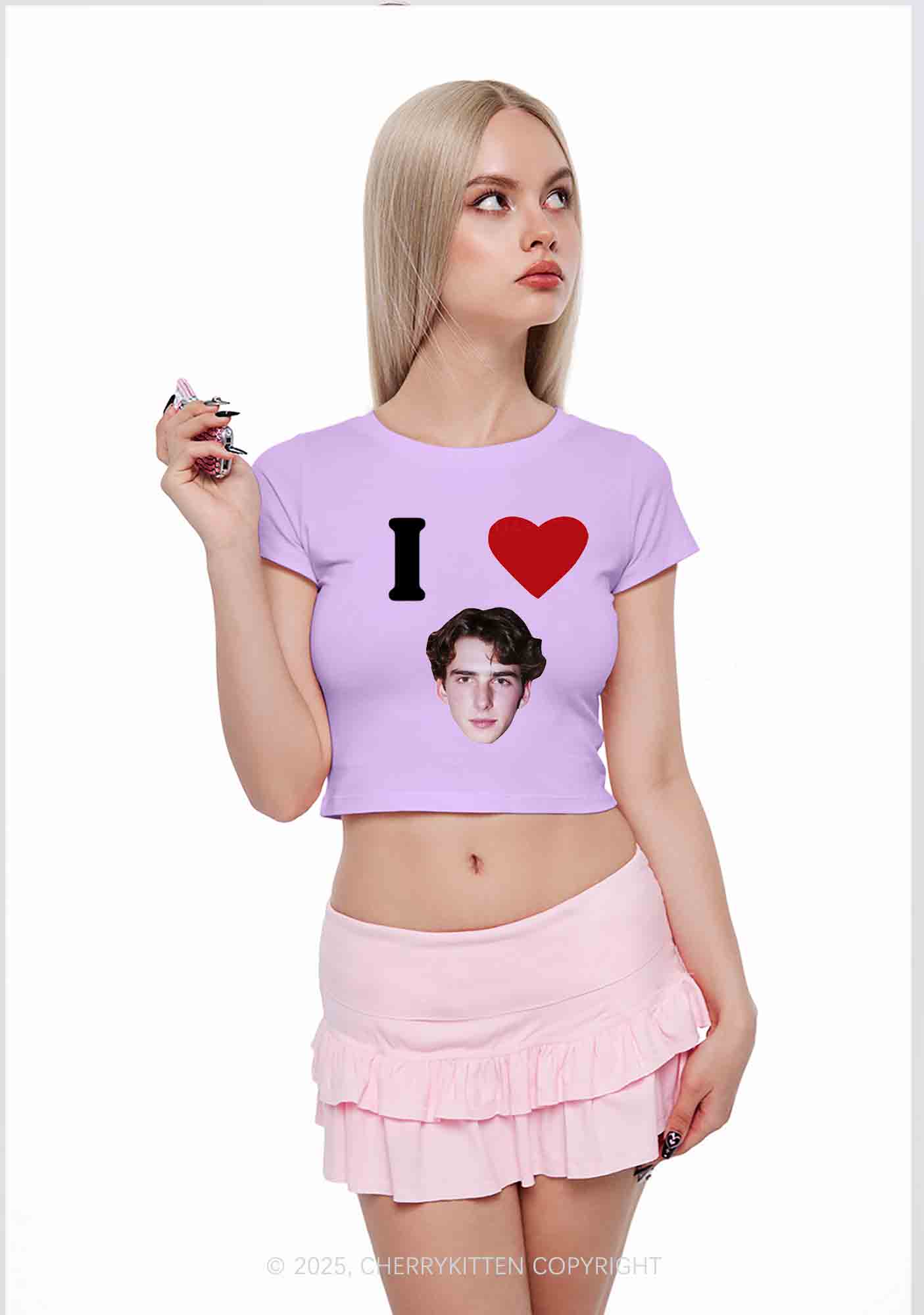 I Love Custom Portrait Y2K Valentine's Day Baby Tee Cherrykitten