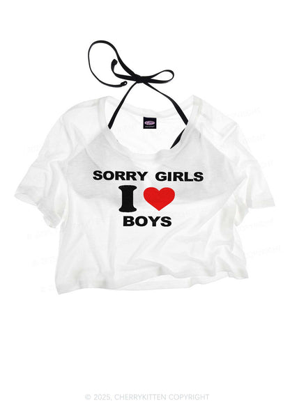 Sorry Girls I Love Boys Pride Y2K Sheer Crop Tee Cherrykitten