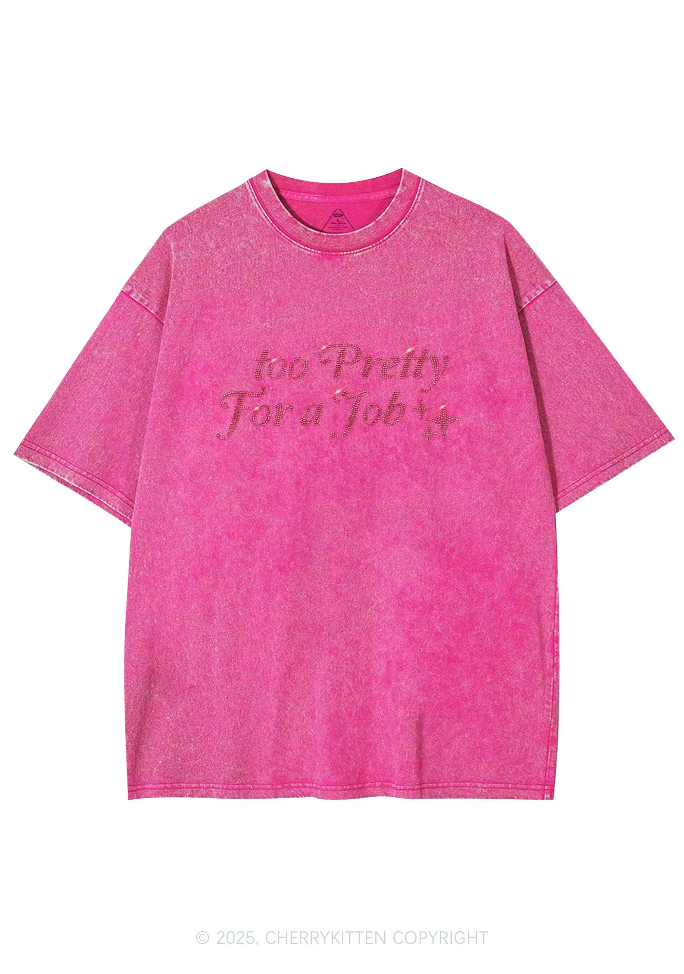 Rhinestone Too Pretty For Job Y2K Shirts Washed Tee Cherrykitten
