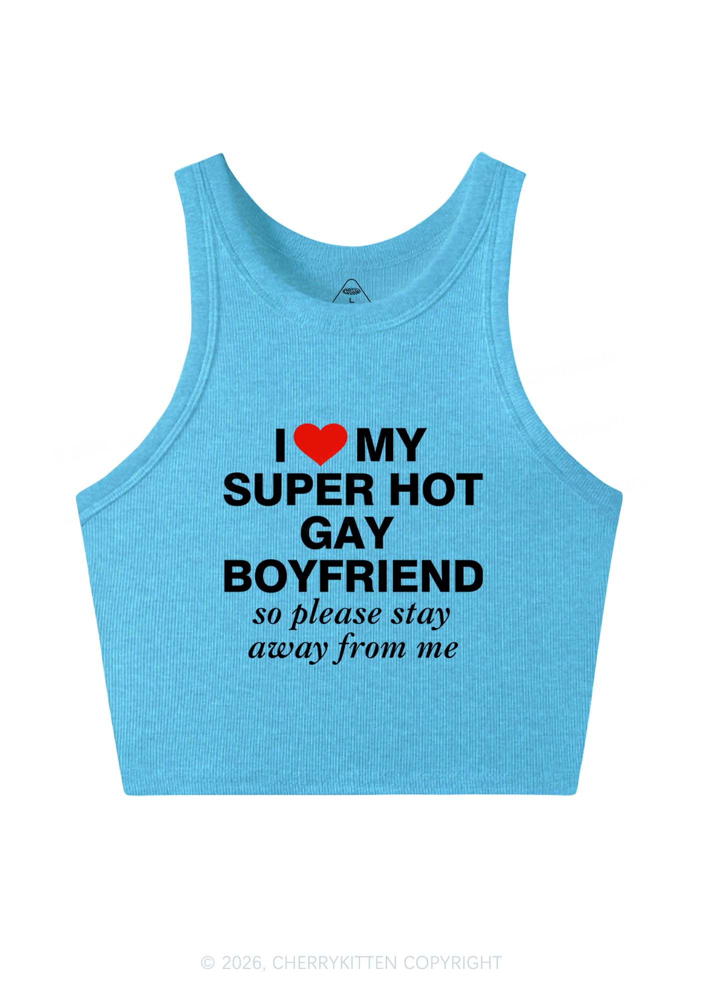 I Love My Super Hot Gay BF Pride Y2K Crop Tank Top Cherrykitten