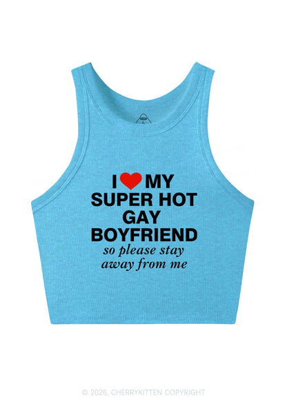 I Love My Super Hot Gay BF Pride Y2K Crop Tank Top Cherrykitten