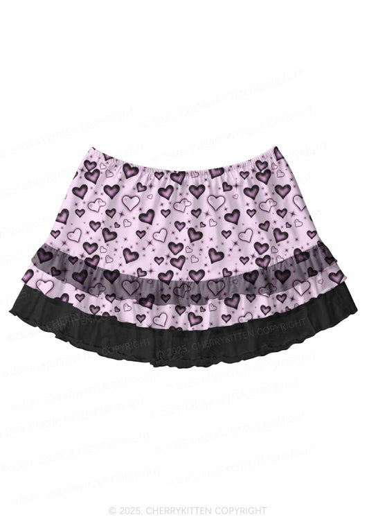 Dark Heart Attack Valentine's Day Y2K Print Mini Layered Skirt Cherrykitten
