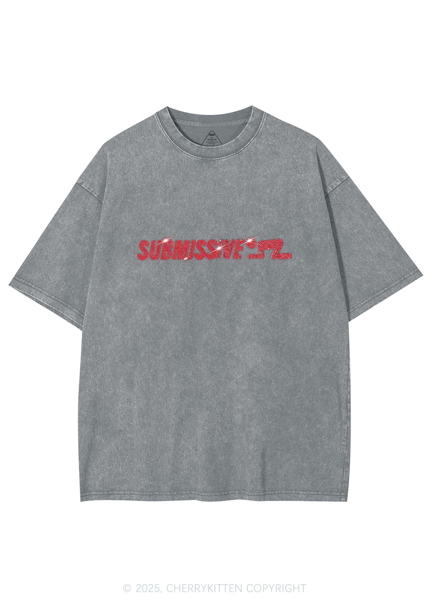 Rhinestone Submissive Man Y2K Shirts Washed Tee Cherrykitten