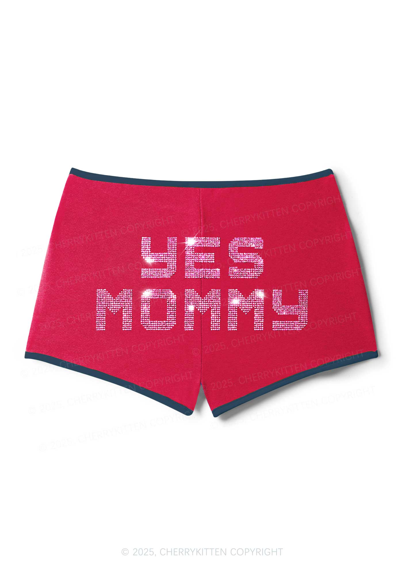 Rhinestone Yes Mommy Y2K Booty Shorts Cherrykitten