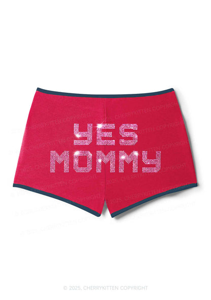 Rhinestone Yes Mommy Y2K Booty Shorts Cherrykitten