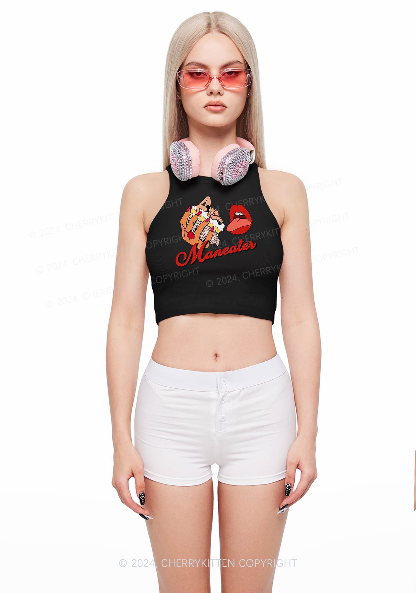 Maneater Mouth Y2K Crop Tank Top Cherrykitten