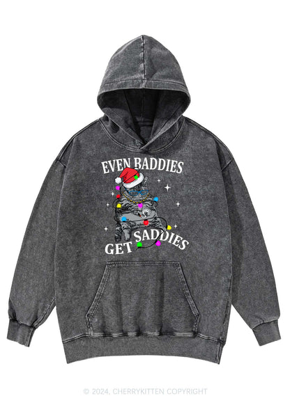 Christmas Baddie Cat Y2K Washed Hoodie Cherrykitten