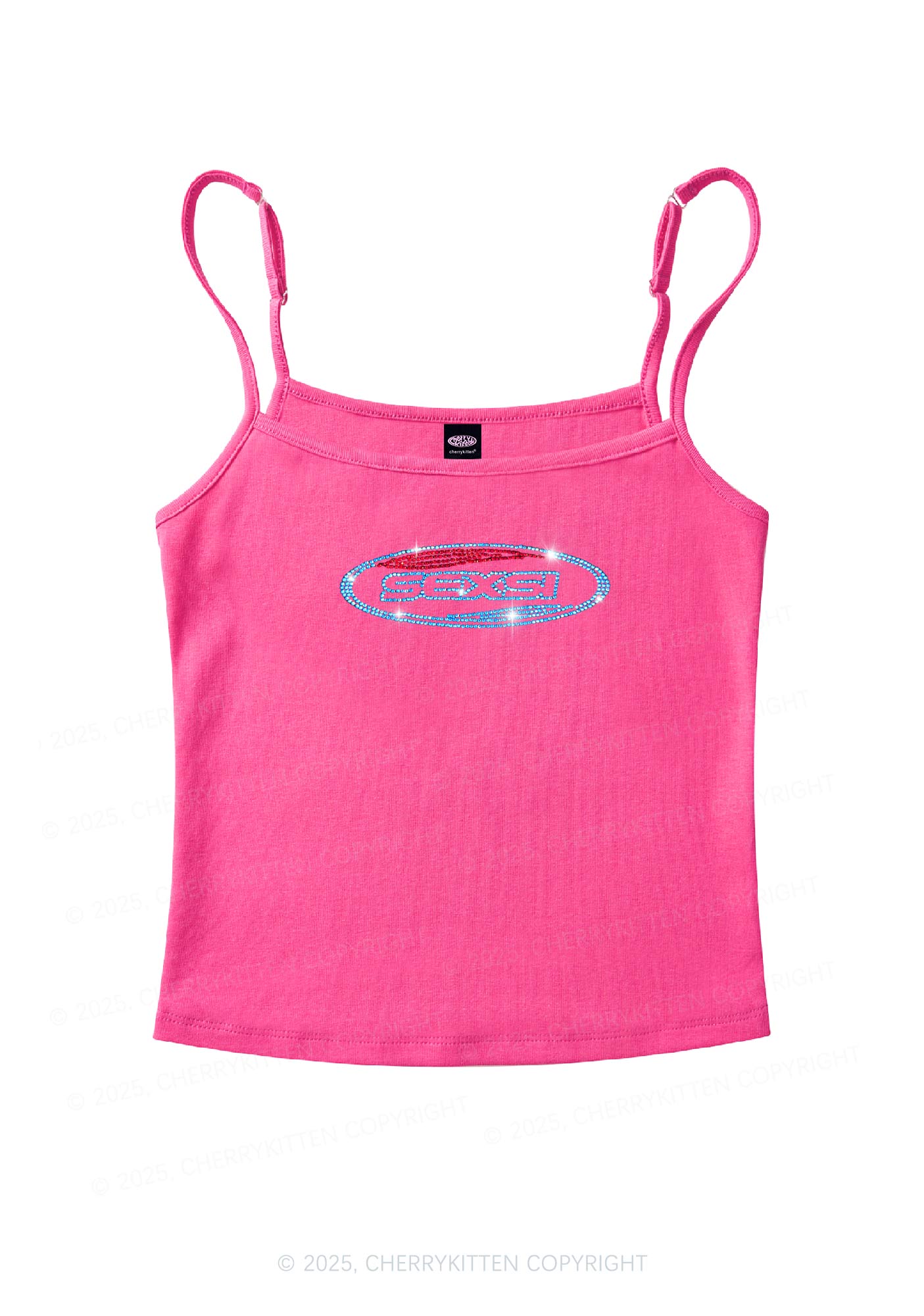 Rhinestone Sexsi Slogan Y2K Spaghetti Strap Cami Cherrykitten