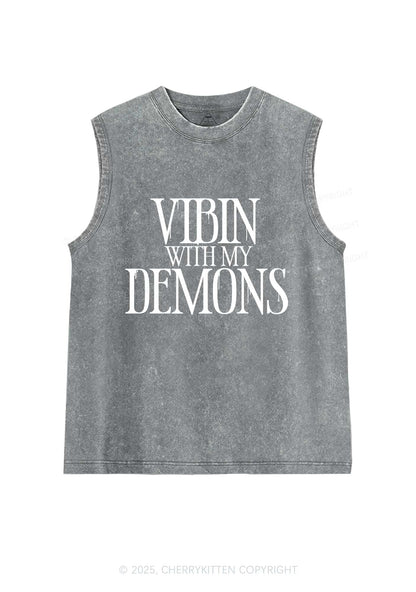 Halloween Vibin With My Demons Y2K Washed Muscle Tank Cherrykitten
