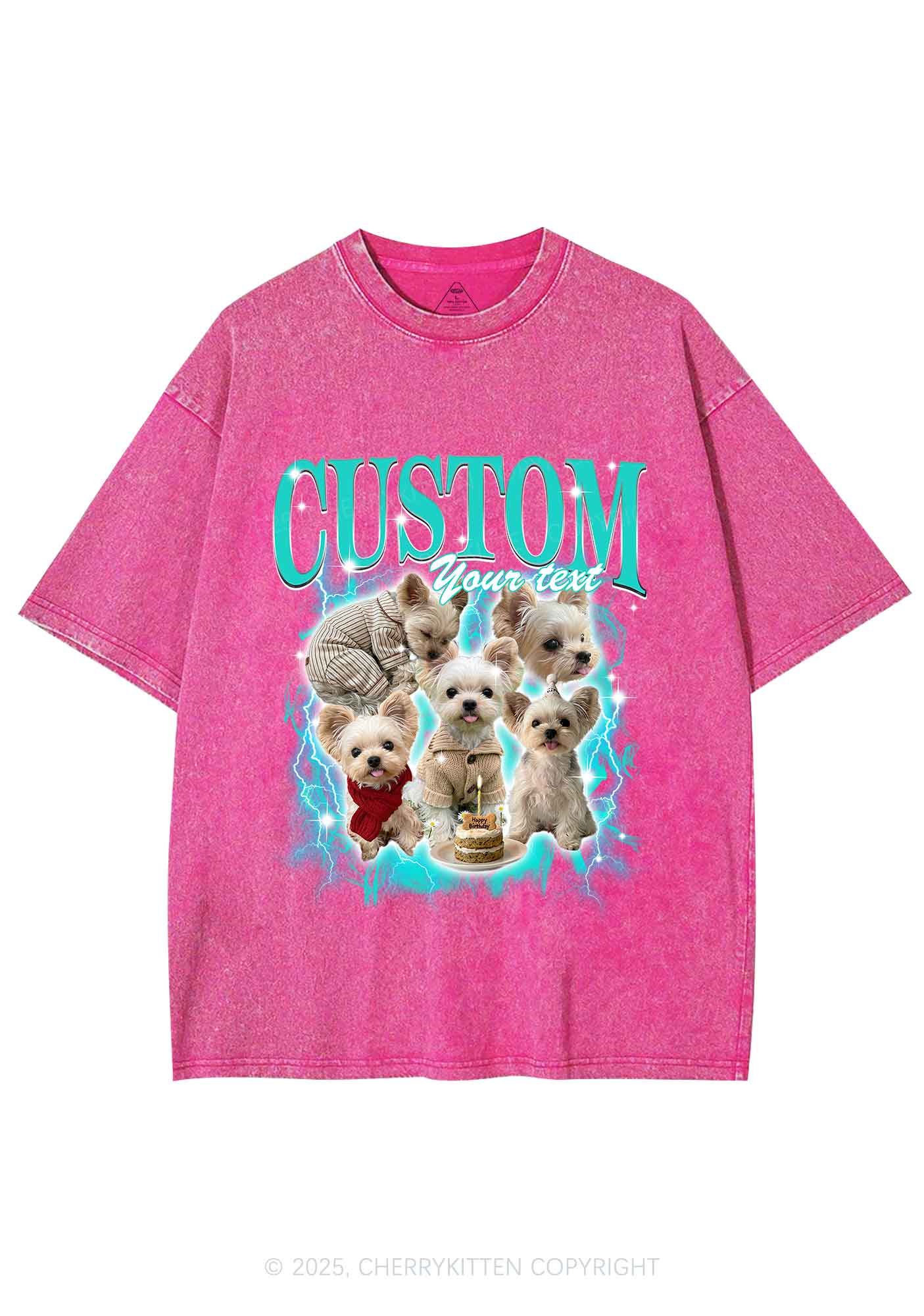 Custom Sparkle Dog Photo Y2K Shirts Washed Tee Cherrykitten