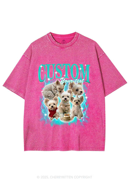 Custom Sparkle Dog Photo Y2K Shirts Washed Tee Cherrykitten