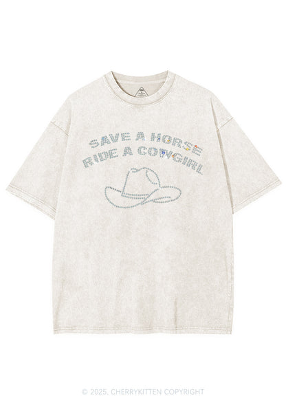 Rhinestone Save Horse Ride Cowgirl Y2K Shirts Washed Tee Cherrykitten