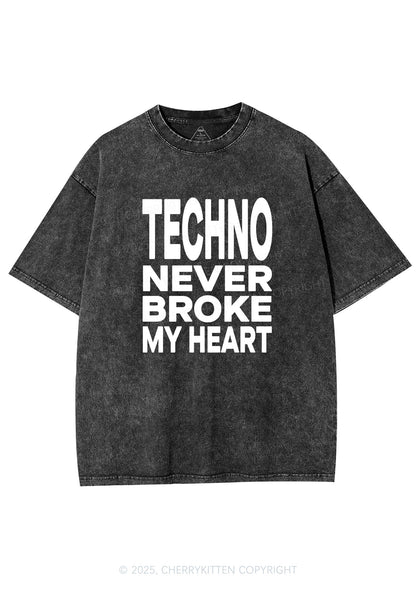 Techno Heart Y2K Shirts Washed Tee Cherrykitten