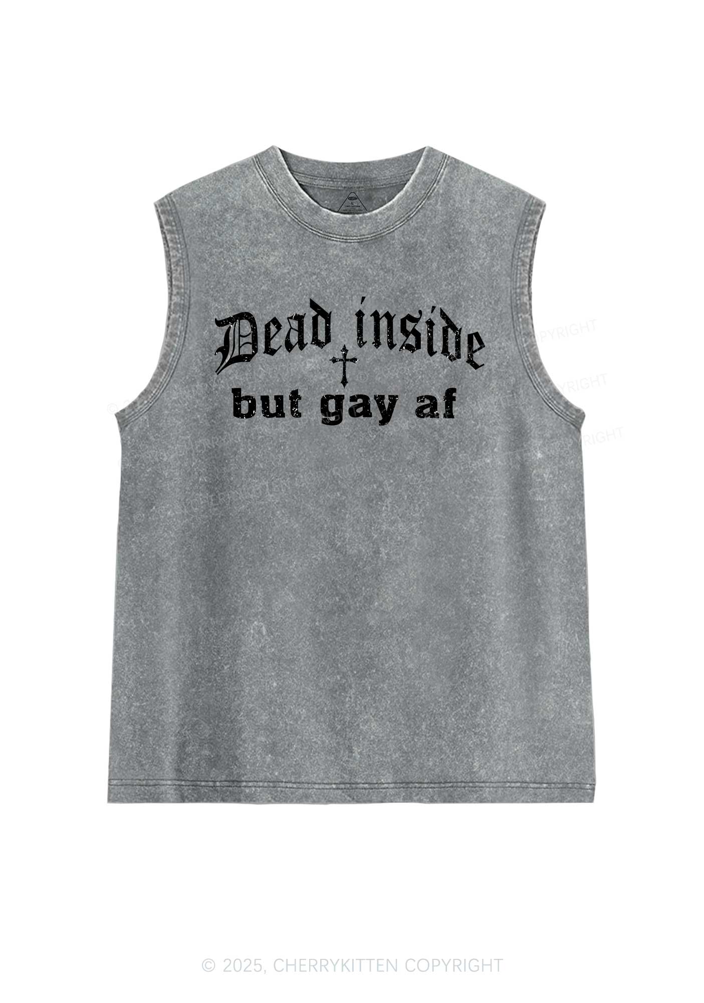 Dead Inside But Gay AF Pride Y2K Washed Muscle Tank Cherrykitten