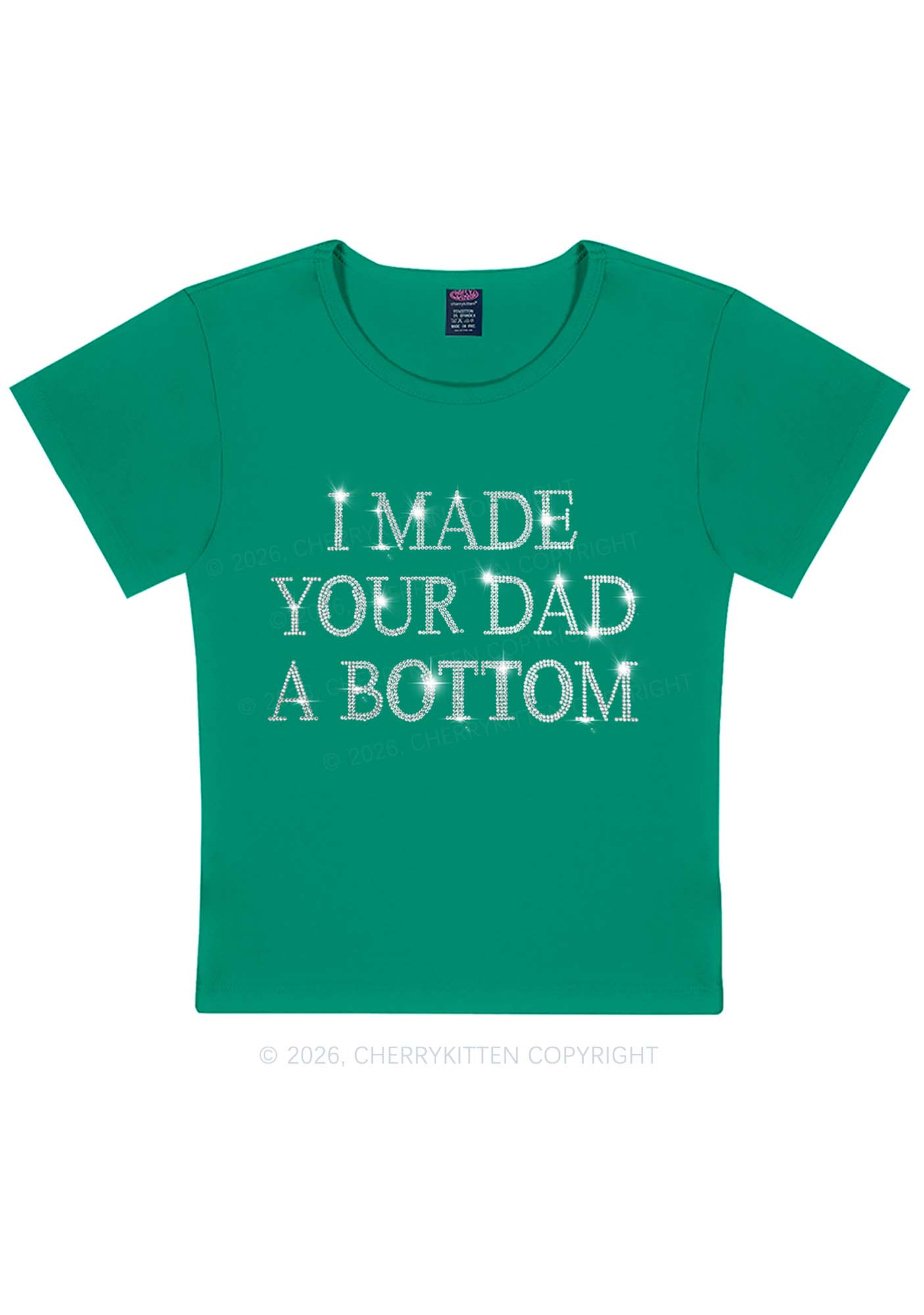 Rhinestone Made Your Dad A Bottom Pride Y2K Baby Tee Cherrykitten