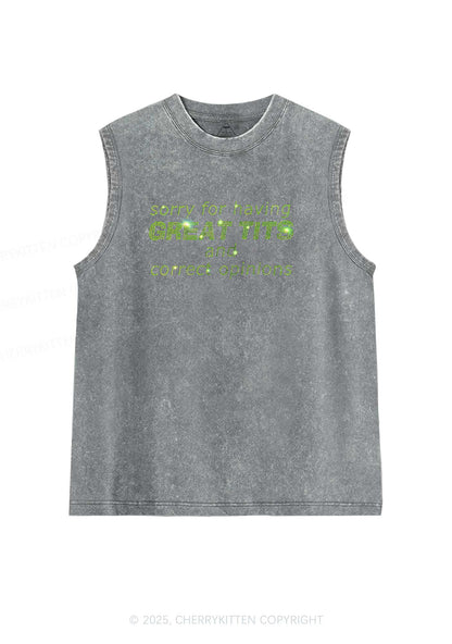 Rhinestone Sorry For Having Correct Opinions Y2K Washed Muscle Tank Cherrykitten
